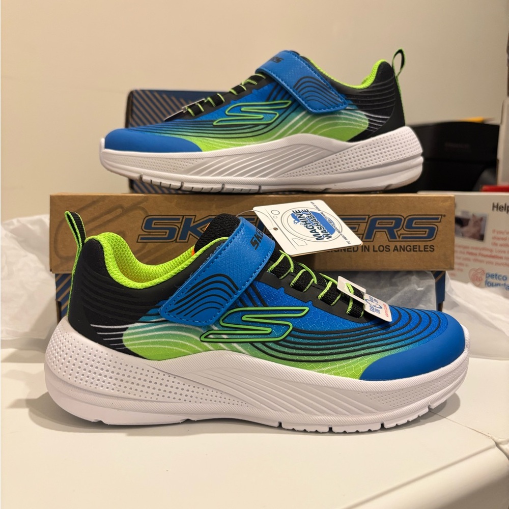Skechers Microspec Advance Blue/Lime Sneakers with Cushioned Midsole